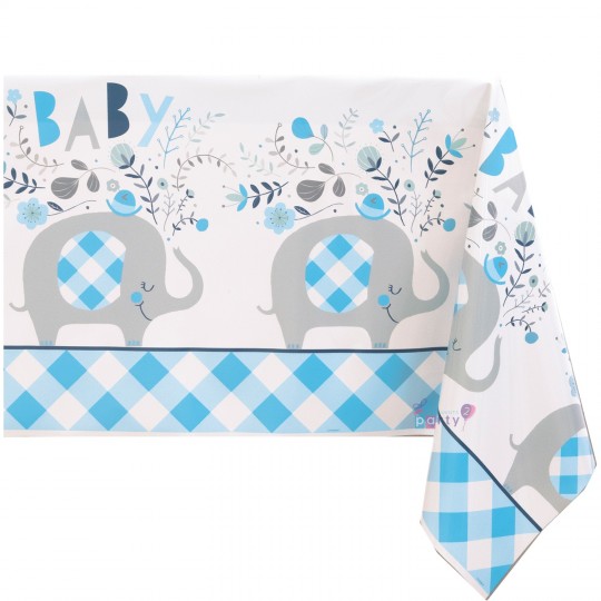 Blue Baby Elephant Plastic Tablecover | Blue Baby Elephant Party Supplies