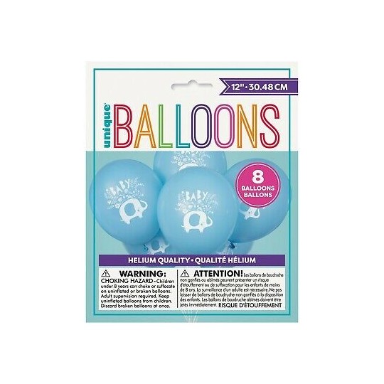 Blue Baby Elephant Baby Shower Balloons (Pack of 8) | Blue Baby Elephant Party Supplies