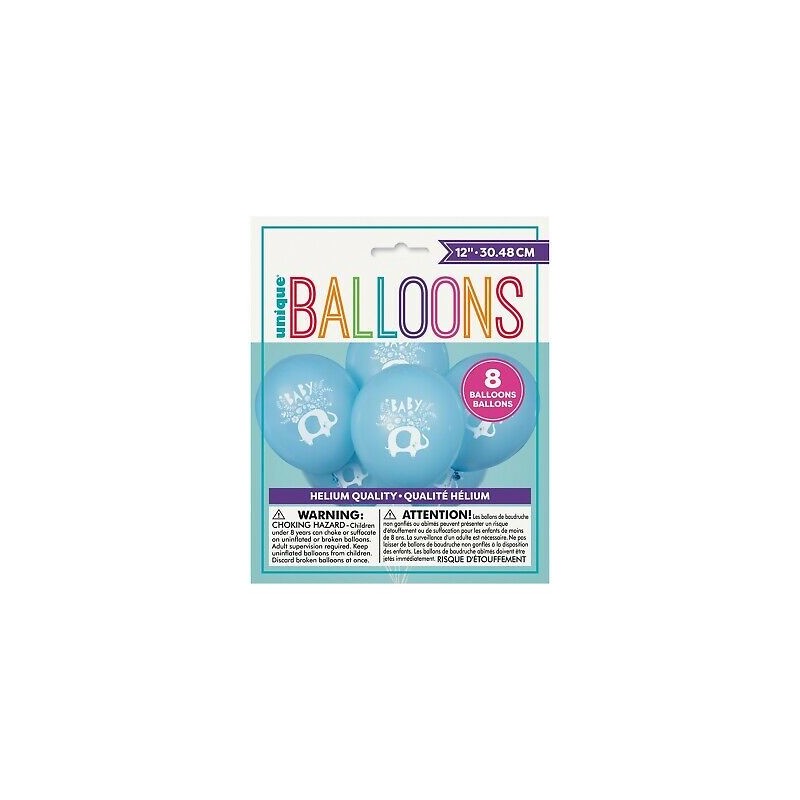 Blue Baby Elephant Baby Shower Balloons (Pack of 8) | Blue Baby Elephant Party Supplies