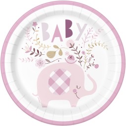 Pink Baby Elephant Large Plates (Pack of 8) | Pink Baby Elephant Party Supplies