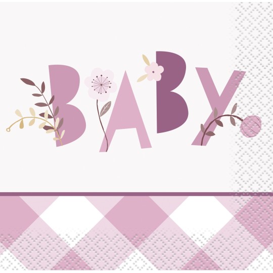 Pink Baby Elephant Small Napkins (Pack of 16) | Pink Baby Elephant Party Supplies