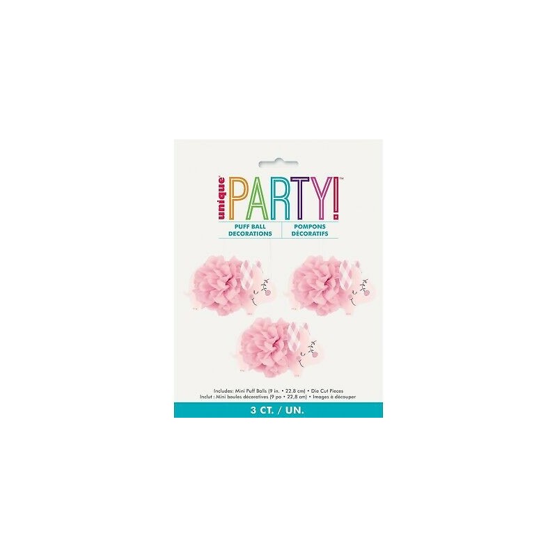Pink Baby Elephant Pom Pom Decorations (Pack of 3) | Pink Baby Elephant Party Supplies