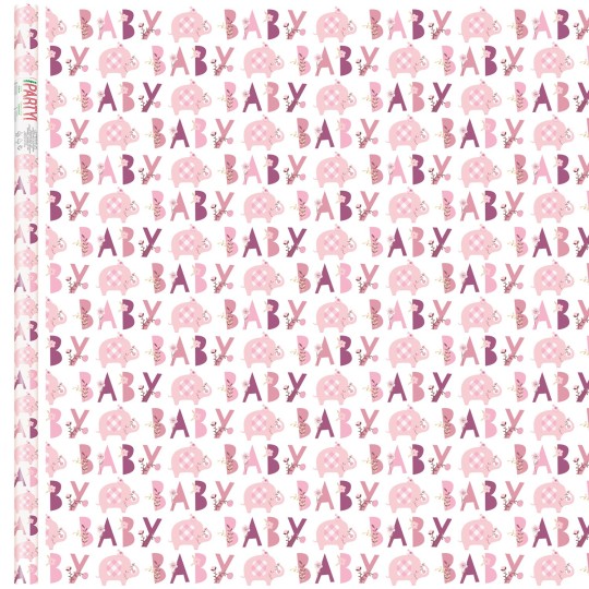 Pink Baby Elephant Gift Wrap Paper | Pink Baby Elephant Party Supplies