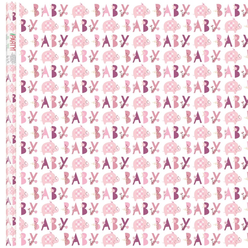 Pink Baby Elephant Gift Wrap Paper | Pink Baby Elephant Party Supplies
