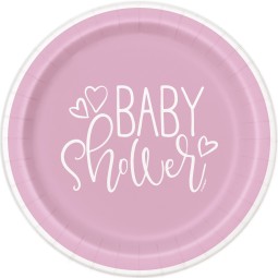 Pink Hearts Baby Shower Small Plates (Pack of 8) | Baby Girl Party Supplies