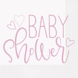 Pink Hearts Baby Shower Large Napkins (Pack of 16) | Baby Girl Party Supplies