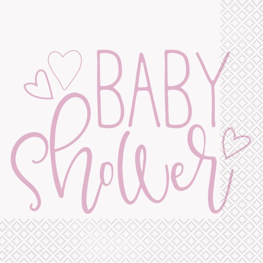 Pink Hearts Baby Shower Large Napkins (Pack of 16) | Baby Girl Party Supplies