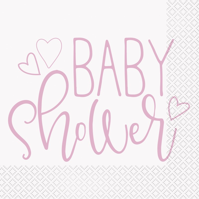 Pink Hearts Baby Shower Large Napkins (Pack of 16) | Baby Girl Party Supplies