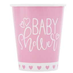 Pink Hearts Baby Shower Paper Cups (Pack of 8) | Baby Girl Party Supplies
