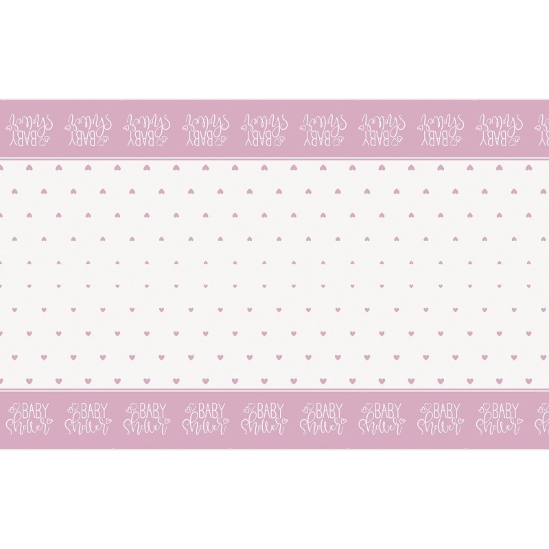 Pink Hearts Baby Shower Plastic Tablecover | Baby Girl Party Supplies
