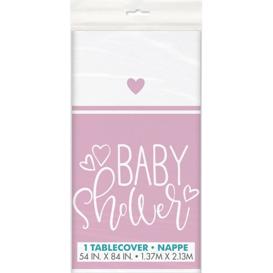 Pink Hearts Baby Shower Plastic Tablecover | Baby Girl Party Supplies