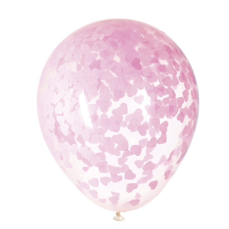 Pink Heart Confetti Balloons (Pack of 5) | Baby Girl Party Supplies