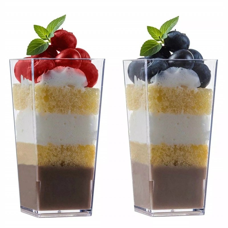 Clear Mini Plastic Square Dessert Cups 8.2cm (Pack of 12)