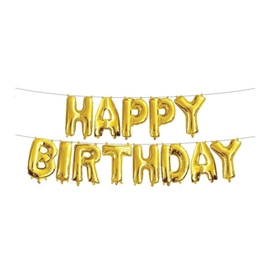 Air-Filled Gold Happy Birthday Letter Balloon Banner | Letter Balloon Party Supplies