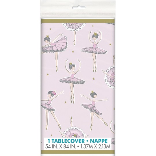 Ballerina Pink & Gold 1st Birthday Plastic Tablecover