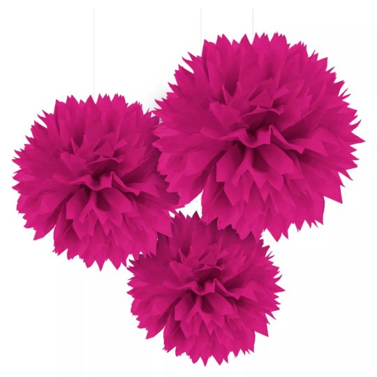 Bright Pink Tissue Pom Poms (Pack of 3)