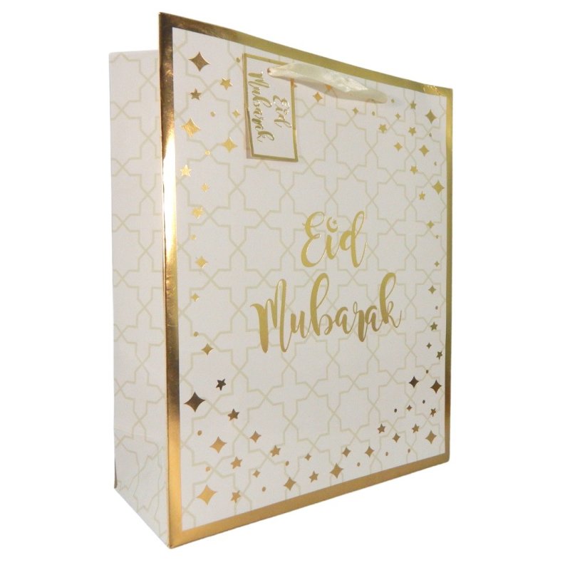 Large Eid Mubarak Gift Bag - Cream & Gold