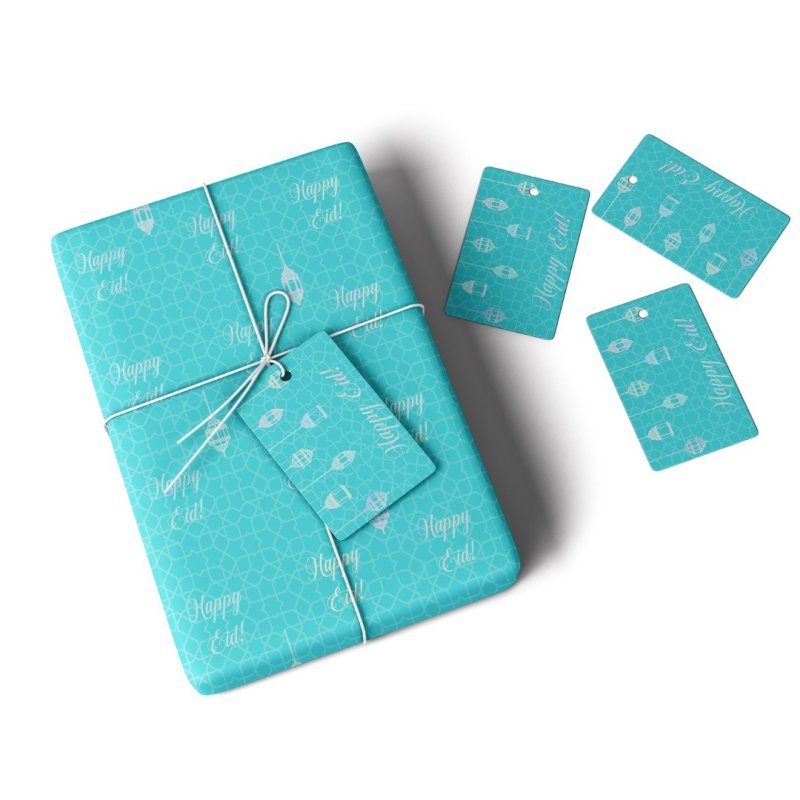 Eid Mubarak Happy Eid Gift Wrap - Blue & Silver