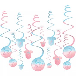 Gender Reveal Hanging Swirls (Set of 12)