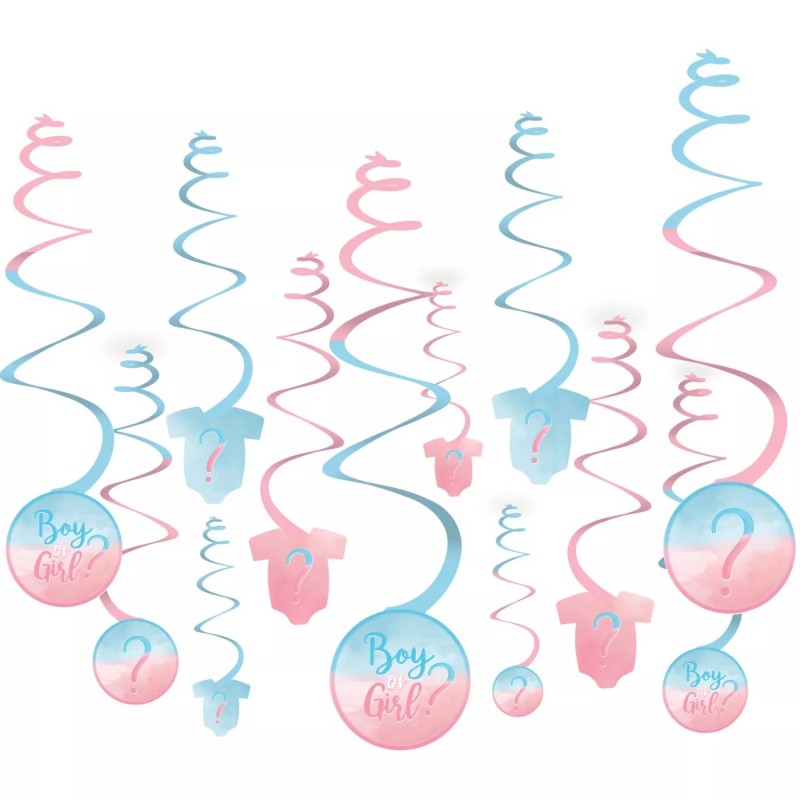Gender Reveal Hanging Swirls (Set of 12)