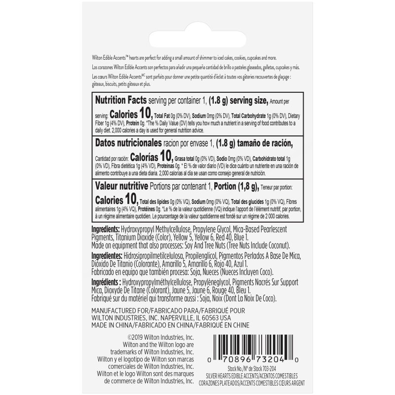 Wilton Silver Hearts Edible Accents | Wilton Party Supplies