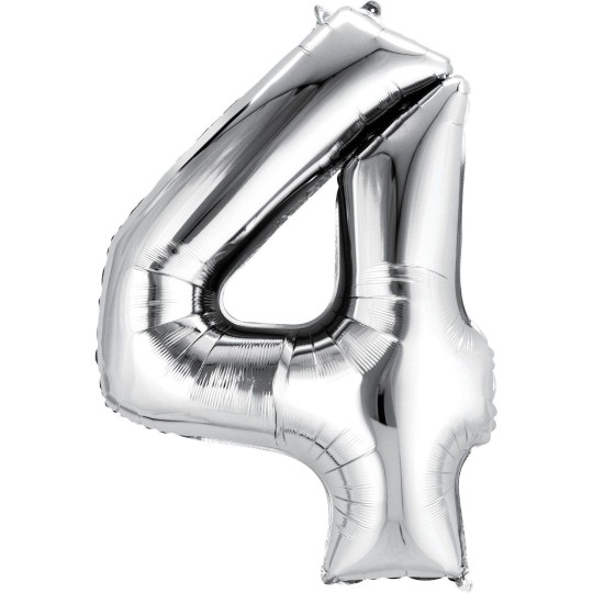 86cm Silver Number Balloon (4) - Inflated