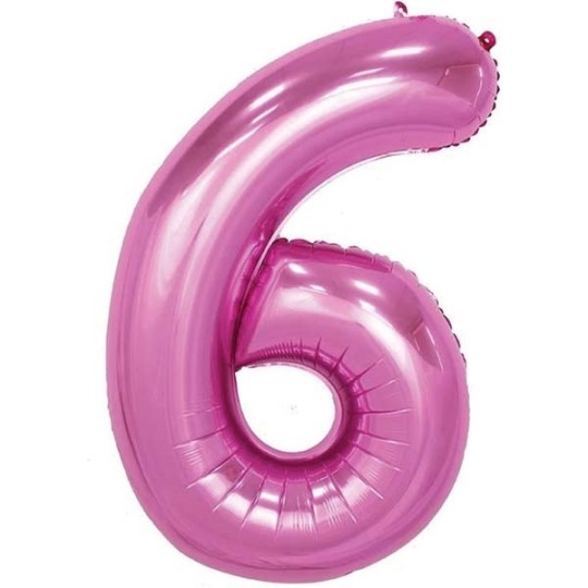 86cm Pink Number Balloon (6) - Inflated