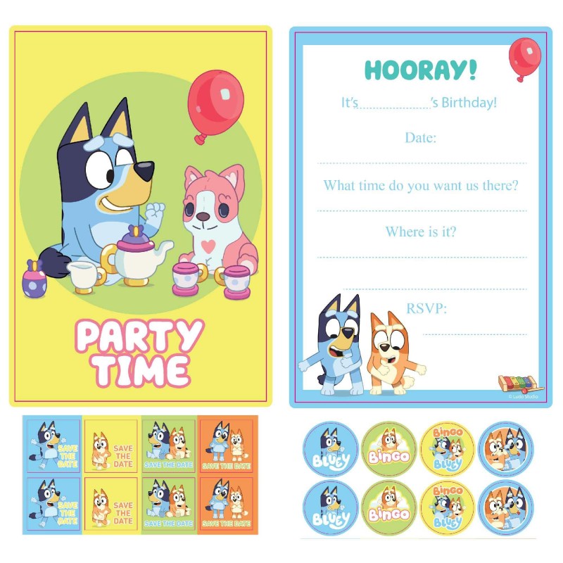 Bluey Party Invitation Set (Pack of 8) | Bluey Party Supplies