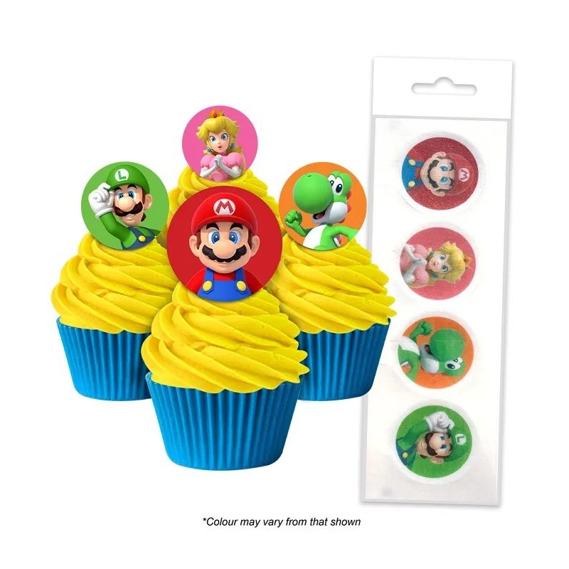 Super Mario Wafer Cupcake Toppers (Pack of 16)