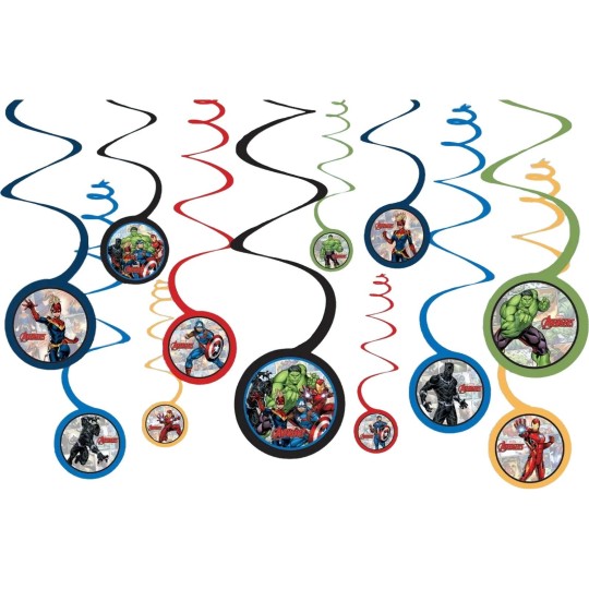 Marvel Avengers Swirl Decorations (Pack of 12) - Avengers Party Supplies