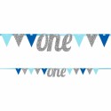 Blue & Silver Glitter One 1st Birthday Banner