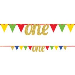 Gold Glitter One 1st Birthday Banner