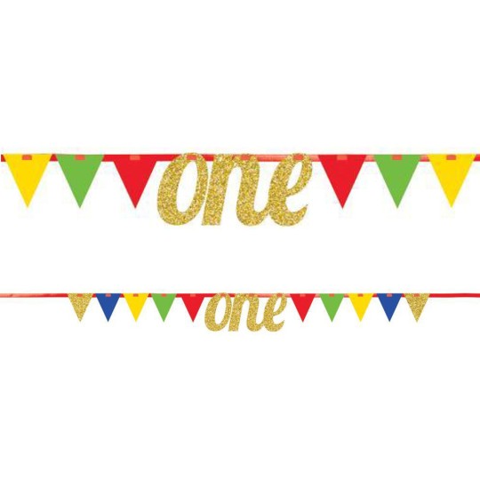 Gold Glitter One 1st Birthday Banner