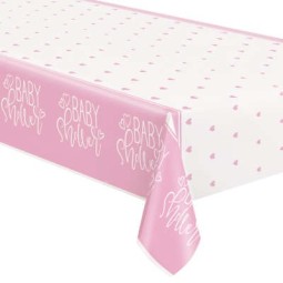 Pink Hearts Baby Shower Plastic Tablecover