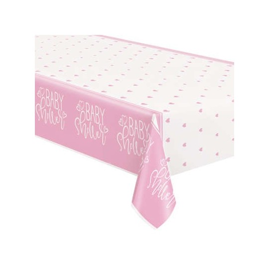 Pink Hearts Baby Shower Plastic Tablecover