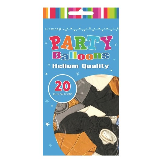 Black Gold & Silver Metallic Balloons (Pack of 20)