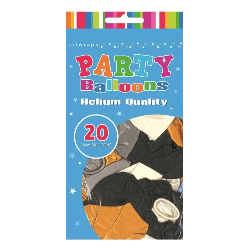 Black Gold & Silver Metallic Balloons (Pack of 20)