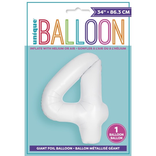 Matte White Number 4 Balloon 86cm