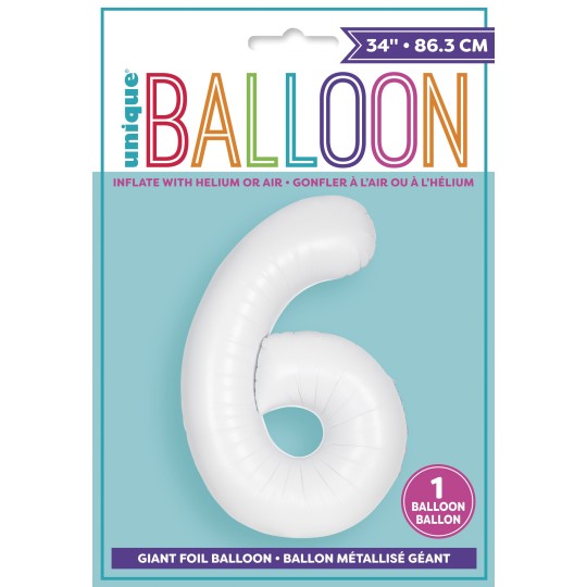 Matte White Number 6 Balloon 86cm