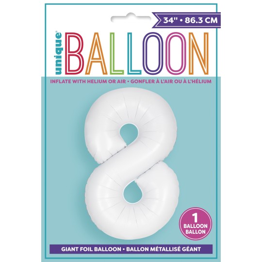 Matte White Number 8 Balloon 86cm