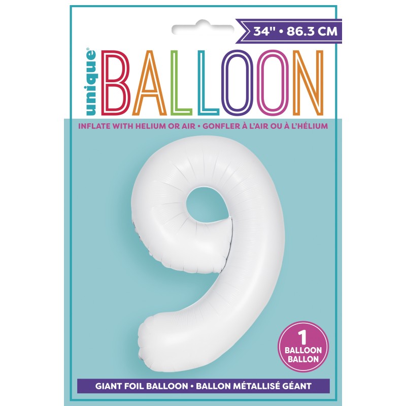 Matte White Number 9 Balloon 86cm