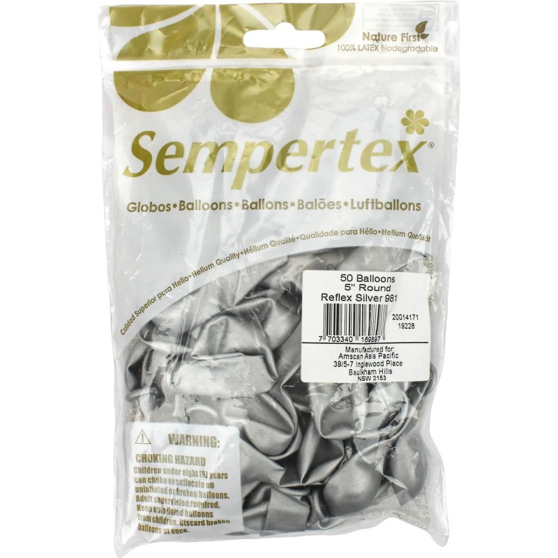 12cm Reflex Mini Silver Balloons (Pack of 50)