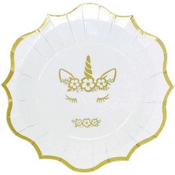 Gold Foil Unicorn Large Paper Plates (Pack of 6)