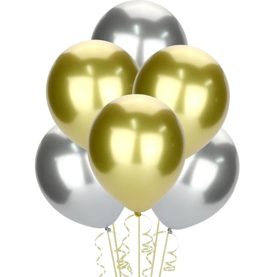 30cm Chrome Gold & Silver Balloons (Pack of 10)