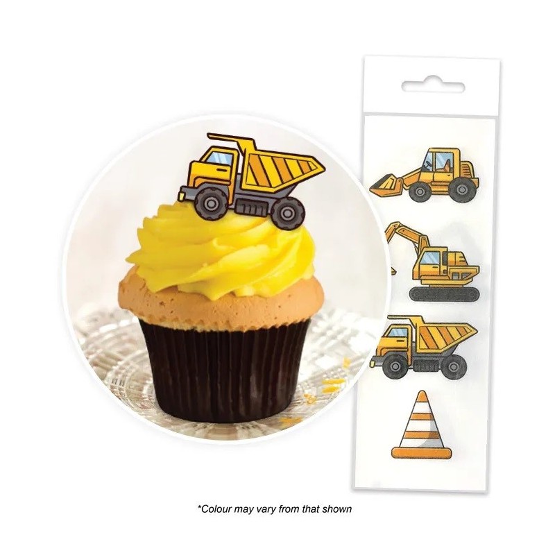 Construction Trucks Wafer Cupcake Toppers (Pack of 16)