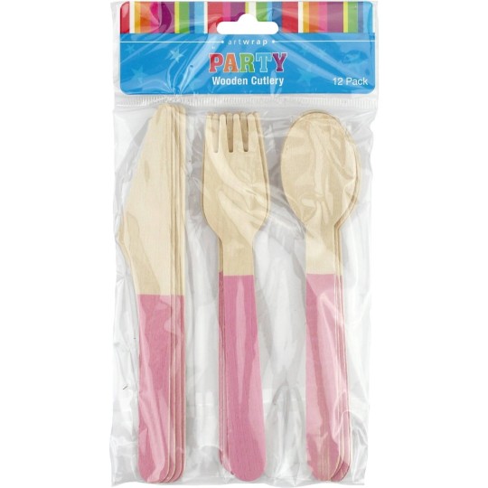 Pink Wooden Cutlery (Set of 12)