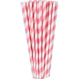 Striped Light Pink Paper Straws (Pack of 24)