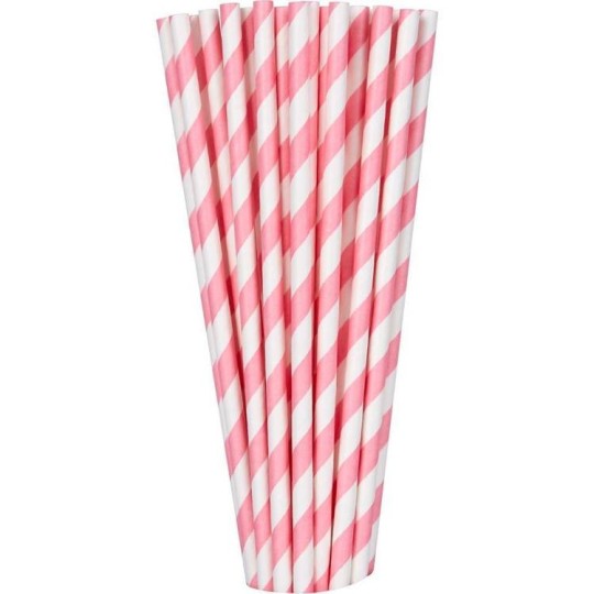 Striped Light Pink Paper Straws (Pack of 24)