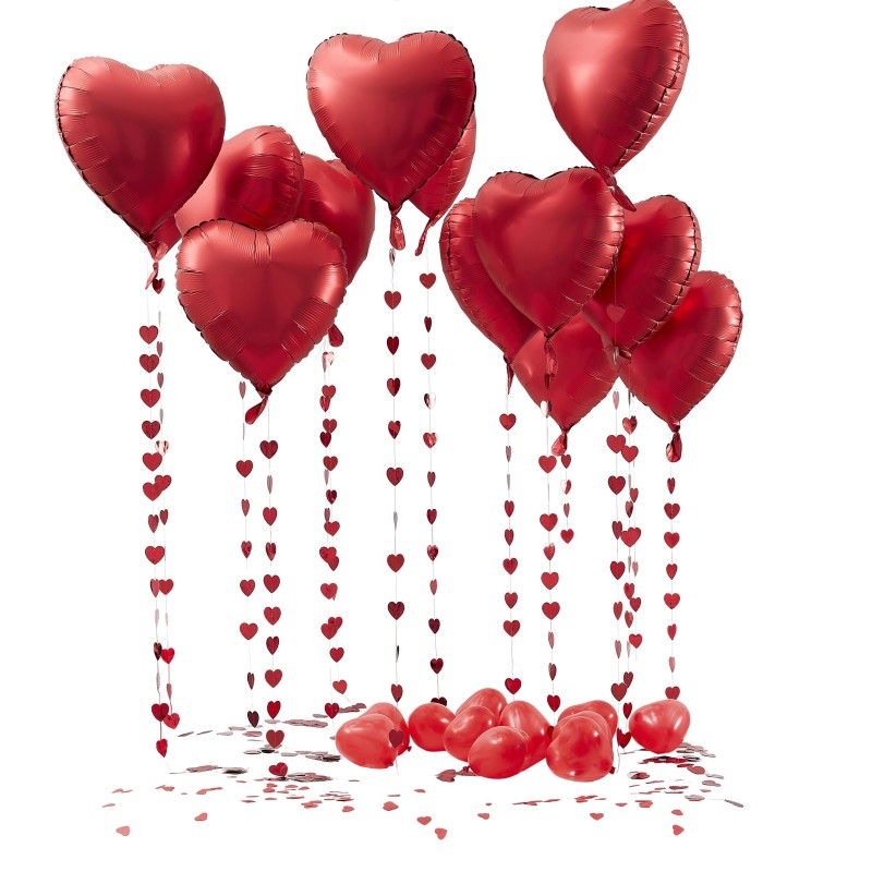 Ginger Ray Red Heart Balloons Decoration Kit (Pack of 25)