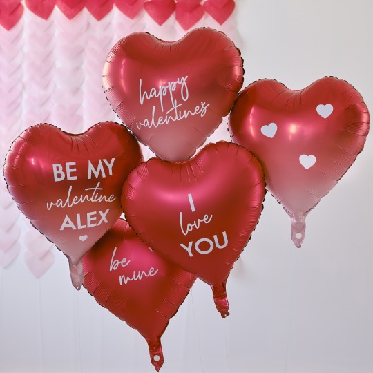 Ginger Ray Customisable Heart Valentines Balloons (Pack of 5)